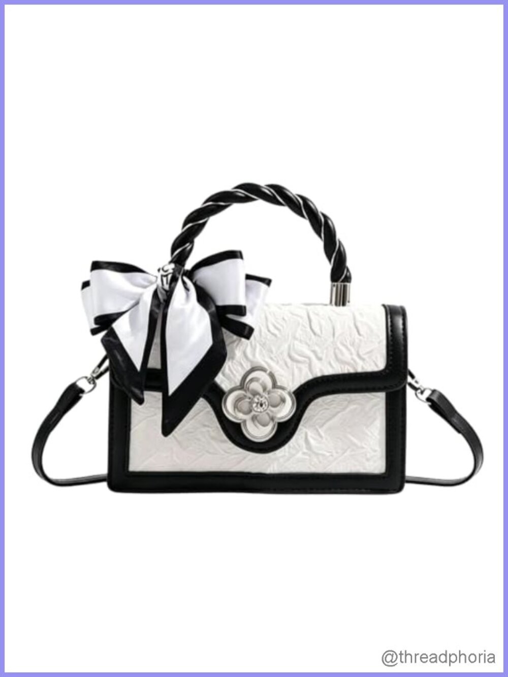 PU Leather Floral Crossbody Bag with Scarf, Date Night Purse